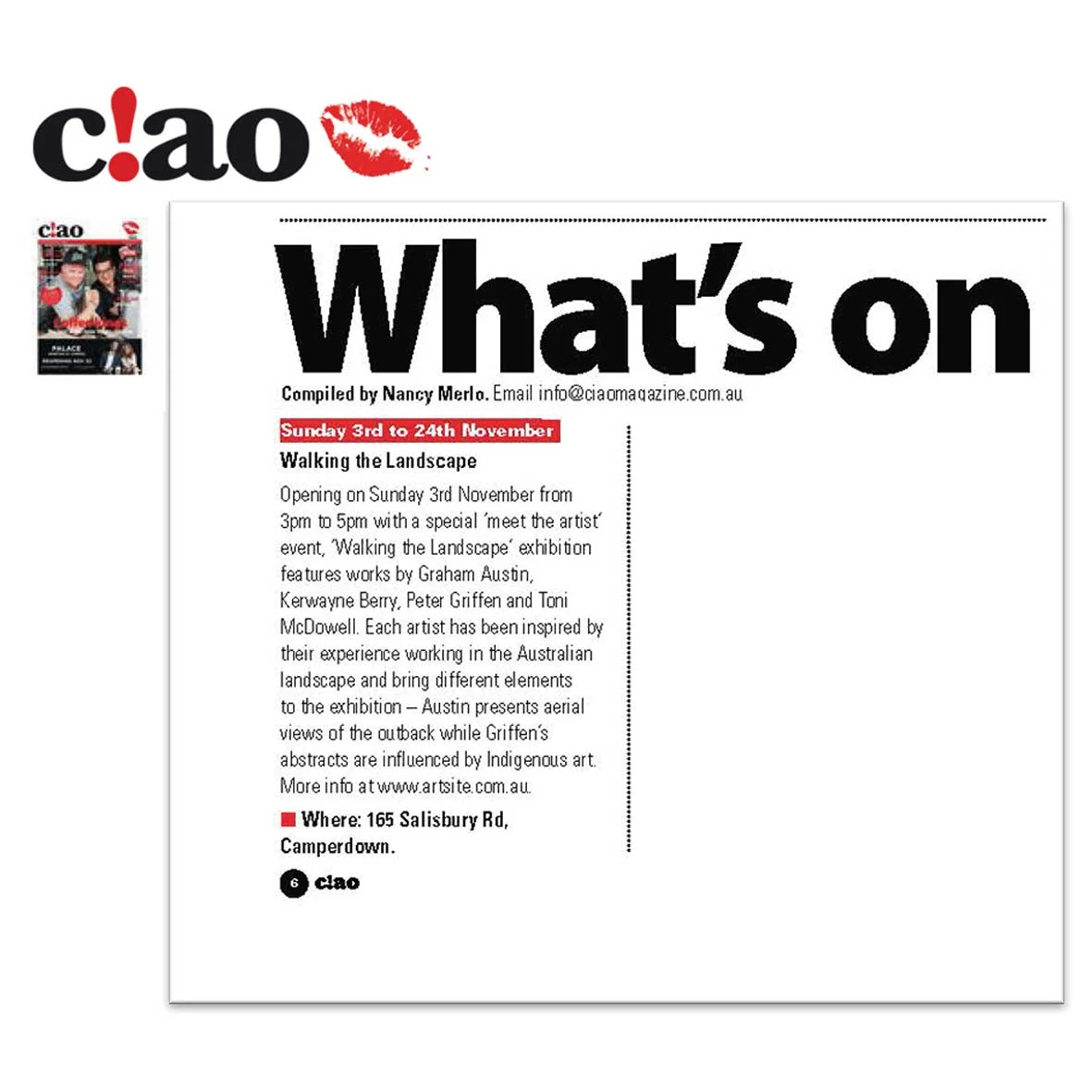 Ciao Magazine | Whats On | November 22 | Nancy Merlo