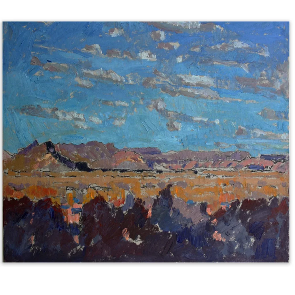 Daniel Pata: The McDonnell Ranges, 2019 Oil on Card, 21x30cm, F: 34x42cm