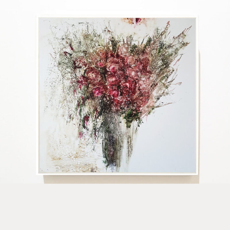 Shop Artsite Online | SOLD: Claudio Valenti Vase with Flowers, 2020. Lithographic ink on panel. Image size: 60x60cm , Framed size: 61x61cm (white).