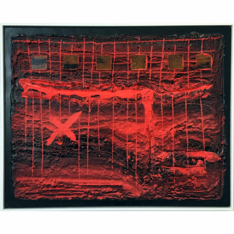 Madeleine Tuckfield-Carrano: As the Day bleeds into night. Mixed Media on Canvas. Image size: 61x76cm. Framed.