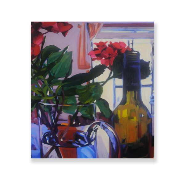 SOLD: Nikki Adams - Between Time (Hydrangea & Glass), 2019. Oil on Linen. 52x46cm.
