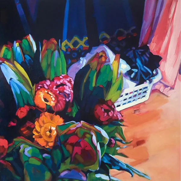 SOLD: Nikki Adams - Still Life with Washing, 2016. Oil on Canvas. 91x91cm | Artsite Contemporary, Sydney