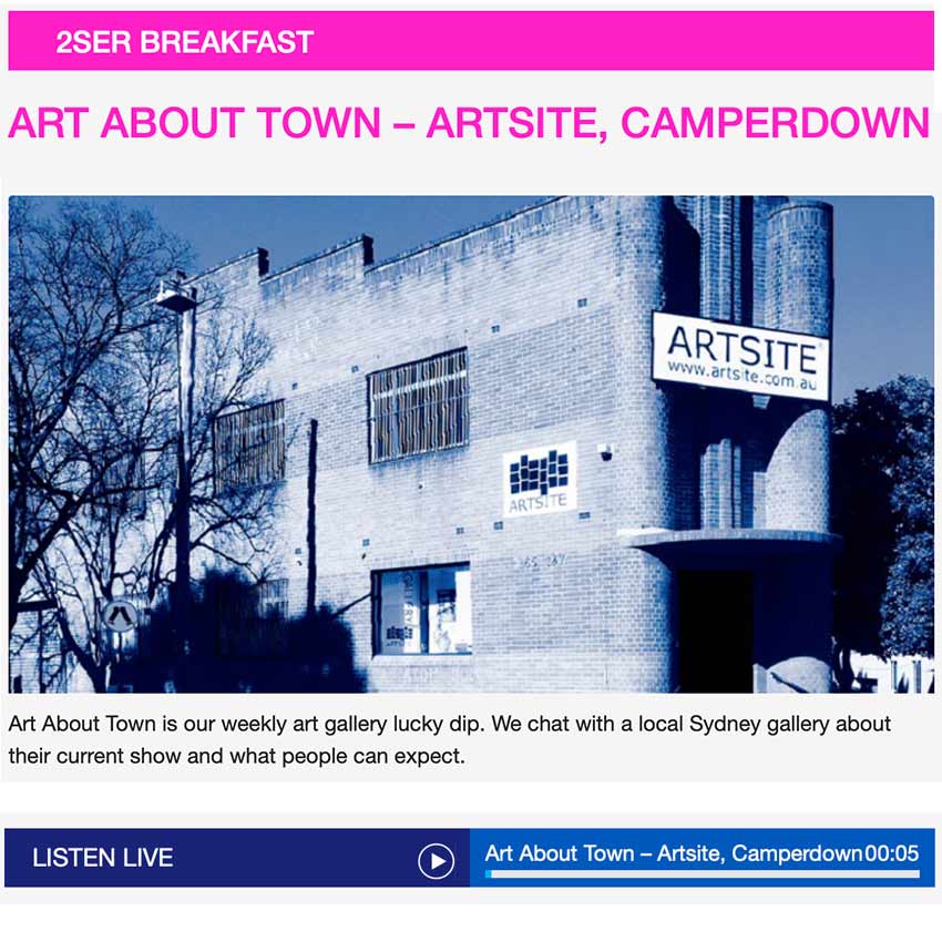 Artsite in Camperdown was the first gallery interviewed for Art About Town. Artsite Director and Curator Madeleine Tuckfield-Carrano joined Willy Russo on Breakfast.
