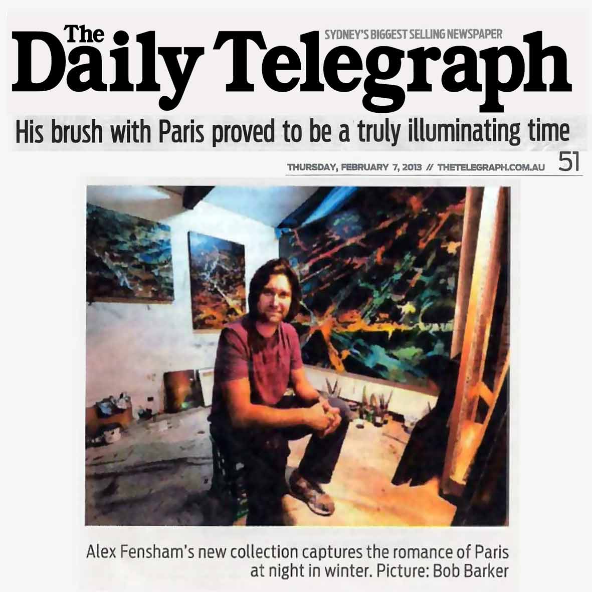 Alex Fensham: La Nuit exhibition | The Daily Telegraph | His Brush with Paris proved to be a truly illuminating time | Elizabeth Fortesque | February 07, page 51 | Artsite  Contemporary