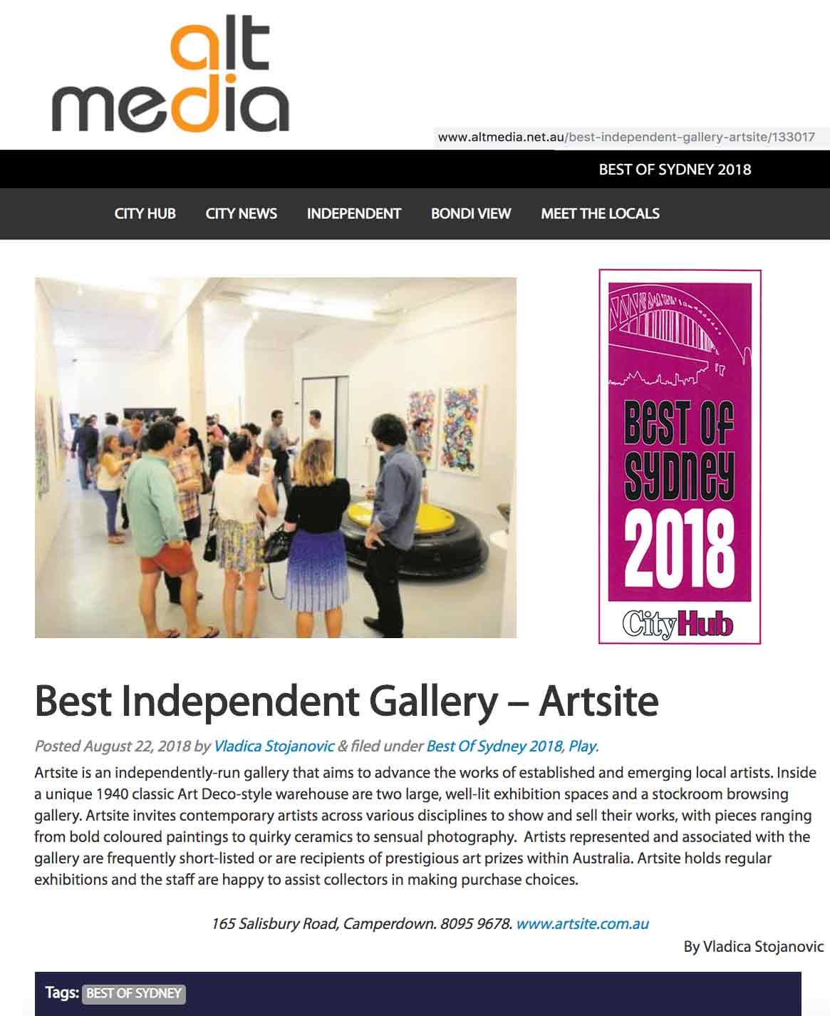 City Hub | Artsite - Best Independent Gallery | City Hub | Best of Sydney 2018