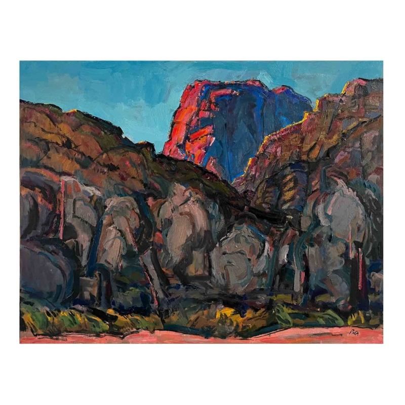 SOLD: Daniel Pata ~ Trephina Gorge #II, 2021. Oil on Canvas, Image size 74x95cm Framed size 77x98cm (White) | Oil paintings and Drawings available | Browse in Gallery | Acquire Online | Artsite Contemporary Sydney