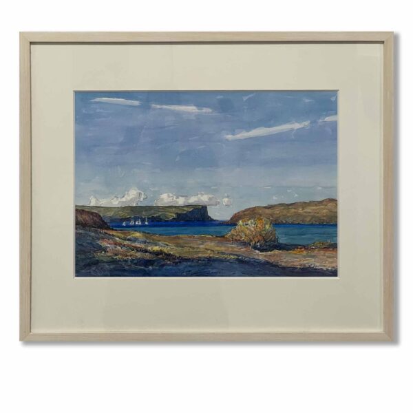 SOLD: Daniel Pata - White Pointers at North Head, 2016 Watercolour Image: 38x56cm, F: 64x79cm | Watercolour paintings and Drawings available | Browse in Gallery | Acquire Online | Artsite Contemporary Sydney