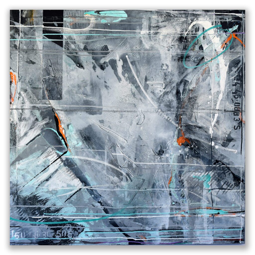 Judy Trick: Vertigo 2021, Oil/MixedMedia/Canvas 100x100cm