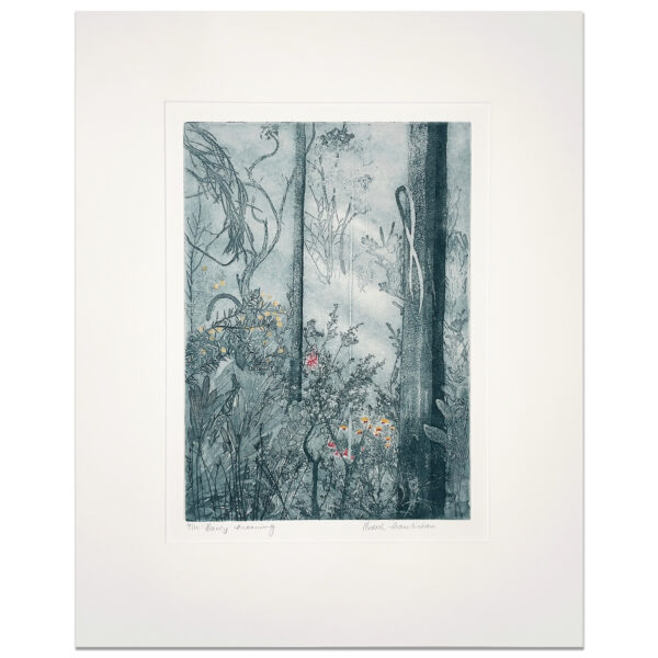 SOLD: Edith Cowlishaw -Early Morning 9/10 Etching/watercolour, Ed: 10. Image: 34x25cm. UF