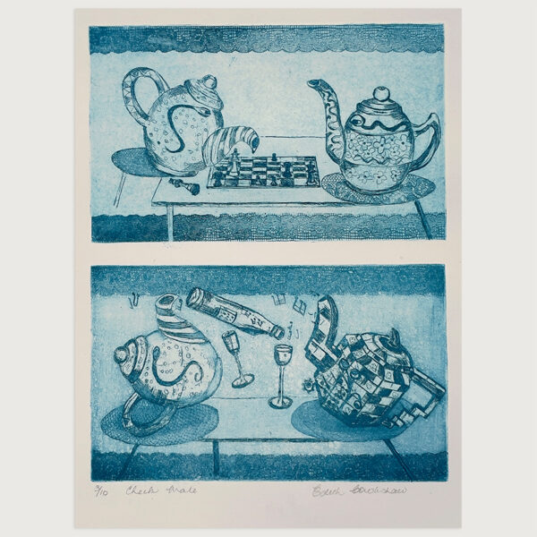 SOLD: Edith Cowlishaw: Check mate 3/10 Double plate etching. Ed.10 Image: 32x25cm UF