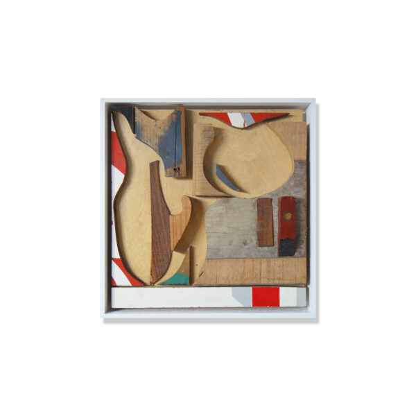 SOLD: Madeleine Tuckfield-Carrano ~ Stilled Life, 2014. Wood salvage/Assemblage. 30x30cm. Framed.