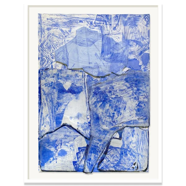 SOLD: Madeleine Tuckfield-Carrano - Thus Far and No further - Mapping the edge of reason, 2021. Monotype assemblage (Mixed Media on Fabriano Tiepolo Rag Paper and Japanese Hosho Paper). Image size: 100x70cm. Framed.