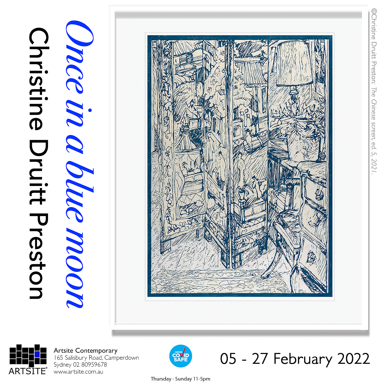 Once in a blue Moon: Christine Druitt Preston | Solo Exhibition | Artsite Contemporary, Sydney Australia. | 05-27 February 2022