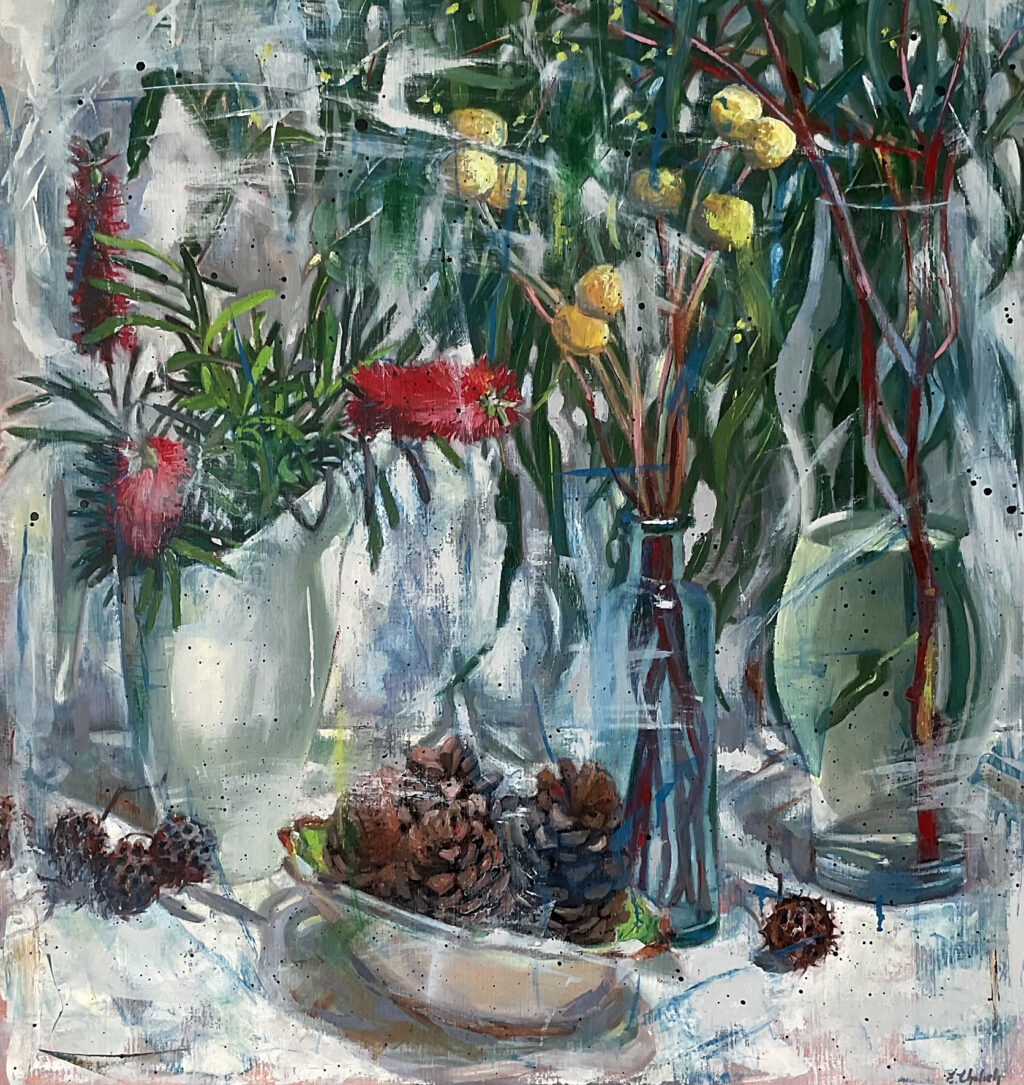 Erika Cholich Australian bush blooms collected pods original oil painting exhibition Artsite Contemporary, Sydney Browse | Acquire | Collect