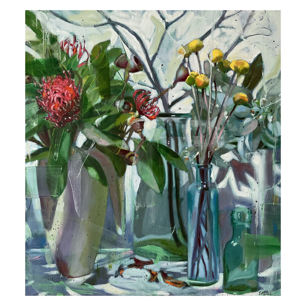 Erika Cholich Australian bush blooms collected pods original oil painting exhibition Artsite Contemporary, Sydney Browse | Acquire | Collect