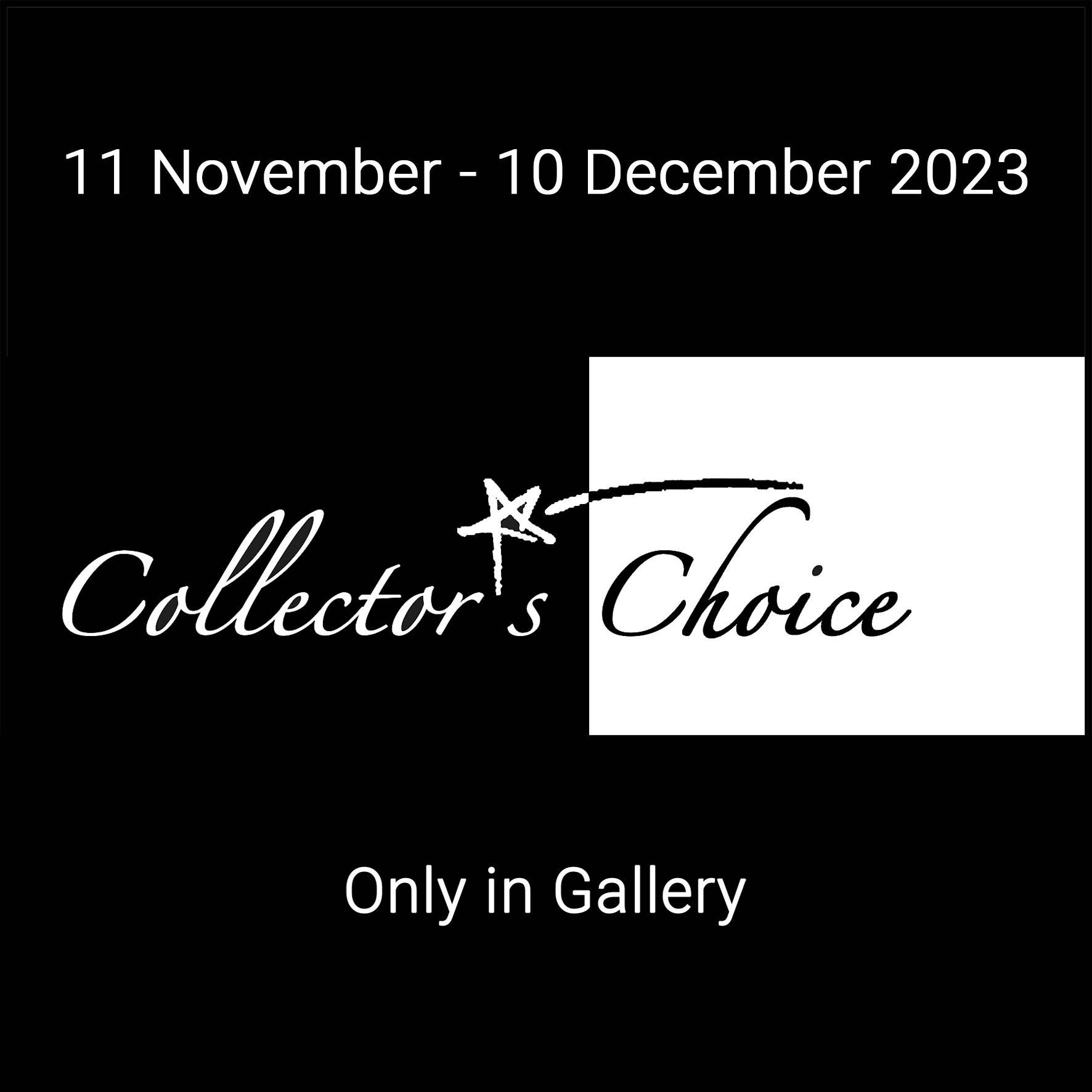 Annual Collectors Choice 2023 exhibition. In Gallery only. 11 November - 10 December 2023. 11am-5pm Thursdays to Sundays.