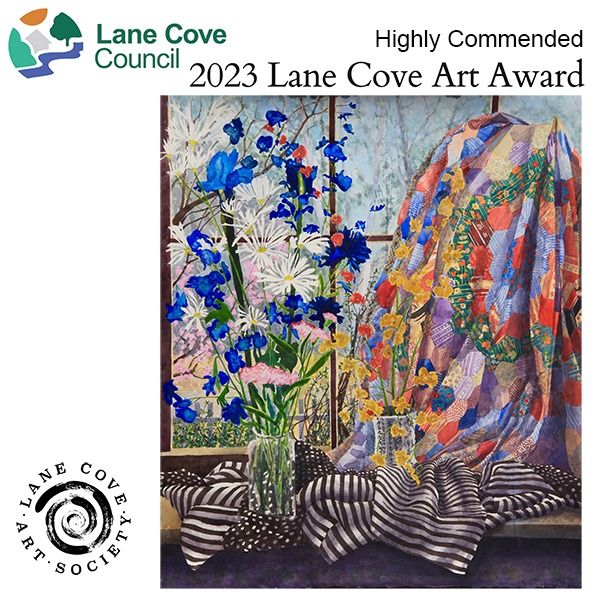 Highly Commended - Graham Marchant: The Corn Flower and patterned Quilt, 2022 selected as finalist in the 2023 Lane Cove Art Prize.