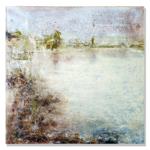 Exhibition: Claudio Valenti, Landscapes of My Heart. 12 August - 03 September 2023 Solo Exhibition in Gallery.1, Artsite Contemporary Australia. SOLD: Claudio Valenti ~ The river's bend (Castelletto) Italy, 2023. Mixed Media on alupanel float mounted, 60x60cm.