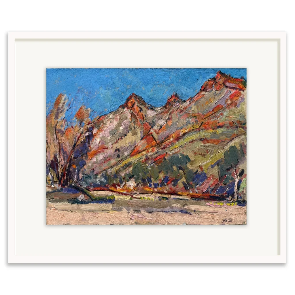 Daniel Pata: End of the Seven Sisters East Macdonnell rRanges, 2023. Oil on board. Image Size: 21cm x 30cm Framed size: 34x42cm