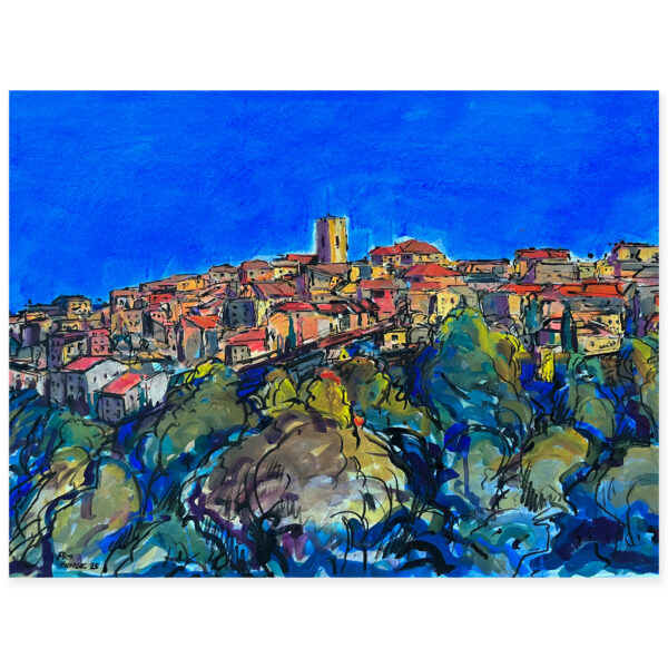 SOLD: Daniel Pata - View of Vence from Villa La Reve, 2022 Acrylic wash ink and Charcoal. 57cm x 75cm. Daniel Pata: Wanderlust 2023. Solo exhibition Artsite Contemporary Australia. 09 September - 02 October 2023