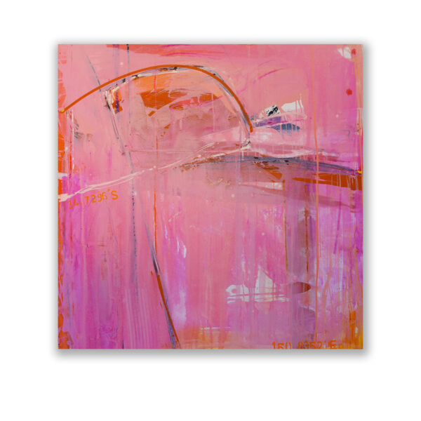 SOLD: Judy Trick: Ourie Sunrise 2022. Mixed-media on Linen. 100x100cm. Artsite Contemporary Australia.