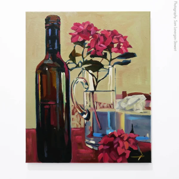 SOLD: Nikki Adams - Seeing you Seeing me (Hydrangea & Glass) 2019. Oil on Linen, image size: 66x56cm.