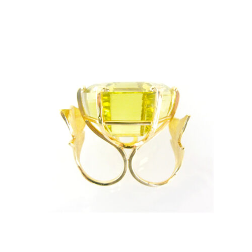 Dorothy Erickson - Banksia grandis – Wildflower Collection, 2008 2-finger ring: 145.27 cts hexagonal lemon quartz, 18.25 gms 18ct gold. (Approx.: 50x40x40 mm). Artsite Contemporary Gallery - Dorothy Erickson: Più di Cinquanta – Art Gallery Western Australia Exhibition.