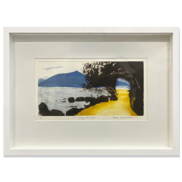 SOLD: Edith Cowlishaw: The Way Through u/s Two-plate Etching/watercolour, Unique State. Image: 19x35cm., Framed: 41x56x4cm