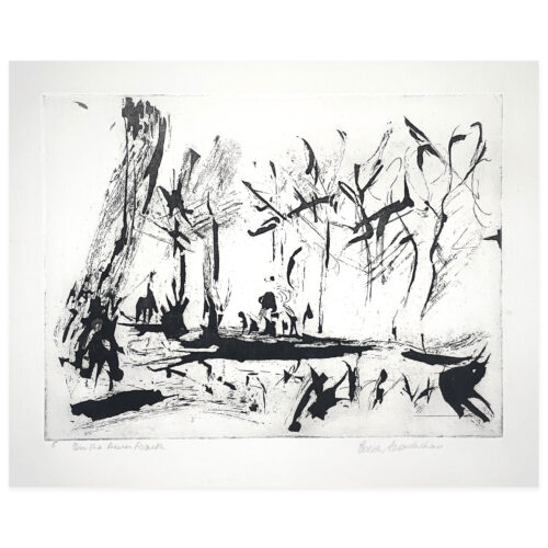 Edith Cowlishaw: On the River Bank #5, UF. Etching, Unique State. Image Size: 27x37cm. Hand signed in pencil bottom right under image
