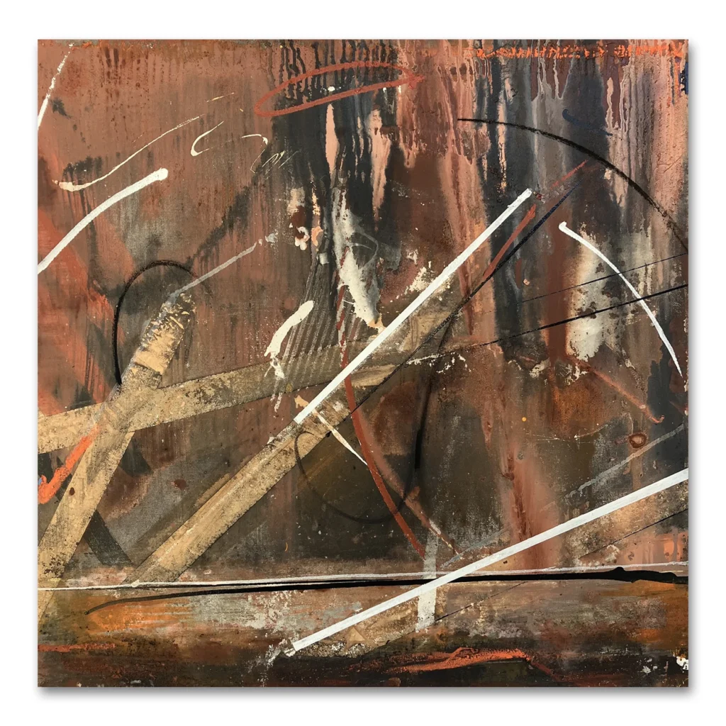 Judy Trick: Spirit Dance, 2024 Mixed-media on canvas. 92 cm x 92 cm. JUDY TRICK | Unearthed. Artsite Contemporary Galleries 03 – 25 August 2024