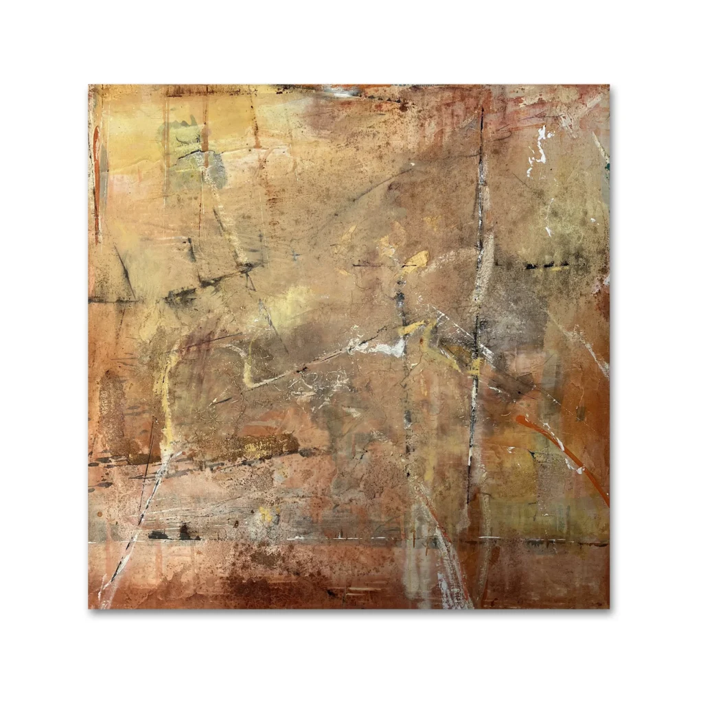 Judy Trick: Nitmiulk, 2024 Mixed-media on canvas. 92 cm x 92 cm. JUDY TRICK | Unearthed. Artsite Contemporary Galleries 03 – 25 August 2024