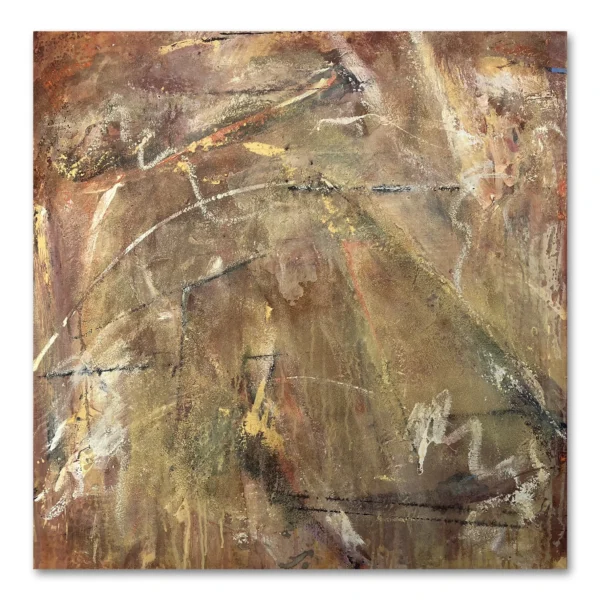 Judy Trick: Arrernte Trail, 2024 Mixed-media on canvas. 92 cm x 92 cm. JUDY TRICK | Unearthed. Artsite Contemporary Galleries 03 – 25 August 2024