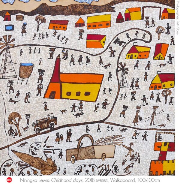 Niningka Lewis Childhood days, 2018 (WB585) Walkaboard, 100x100cm