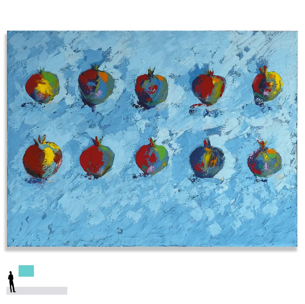 Madeleine Tuckfield-Carrano: Summer Pomegranates #II, 2021 Acrylic/mixed Media on Canvas. 90x120cm