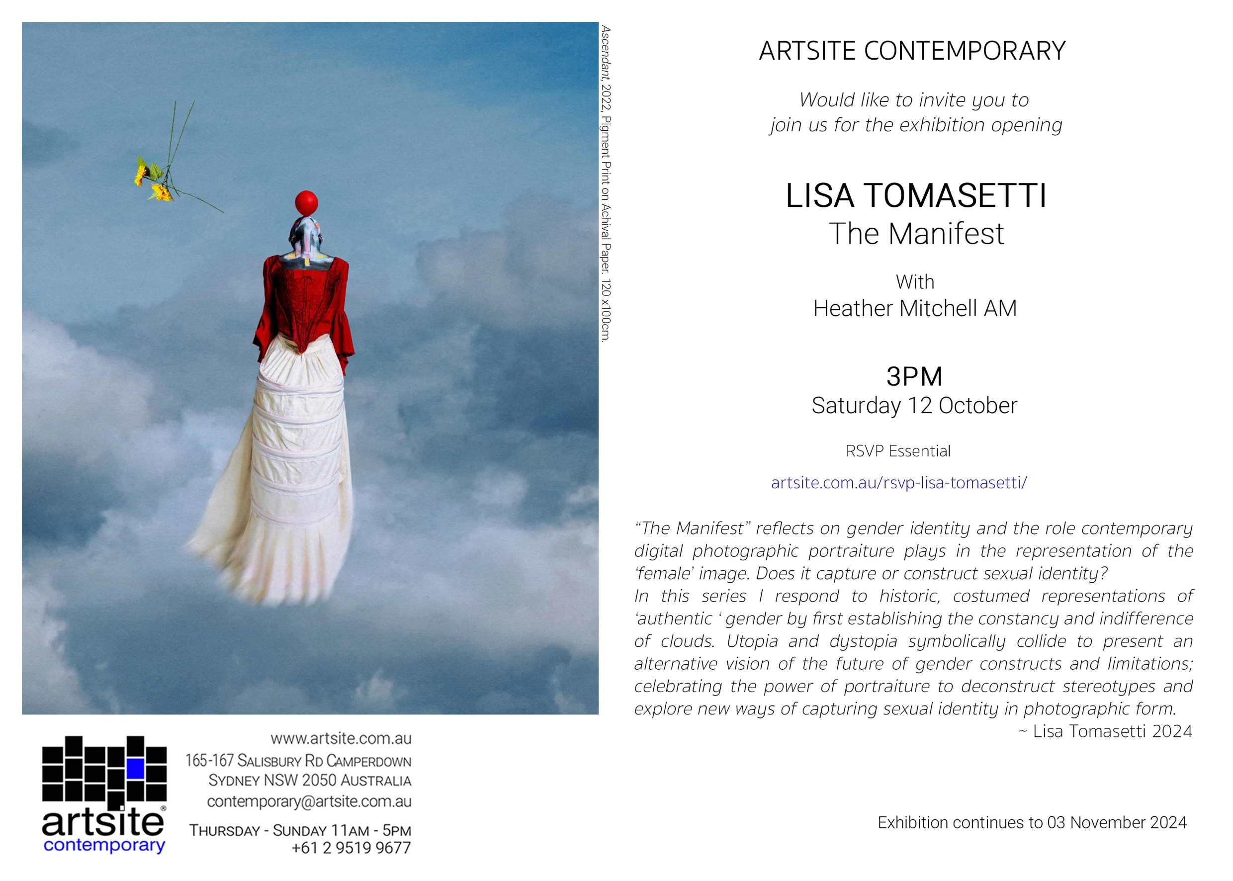 Lisa Tomasetti: The Manifest | Solo Exhibition 2024 | 12 October - 03 November 2024.