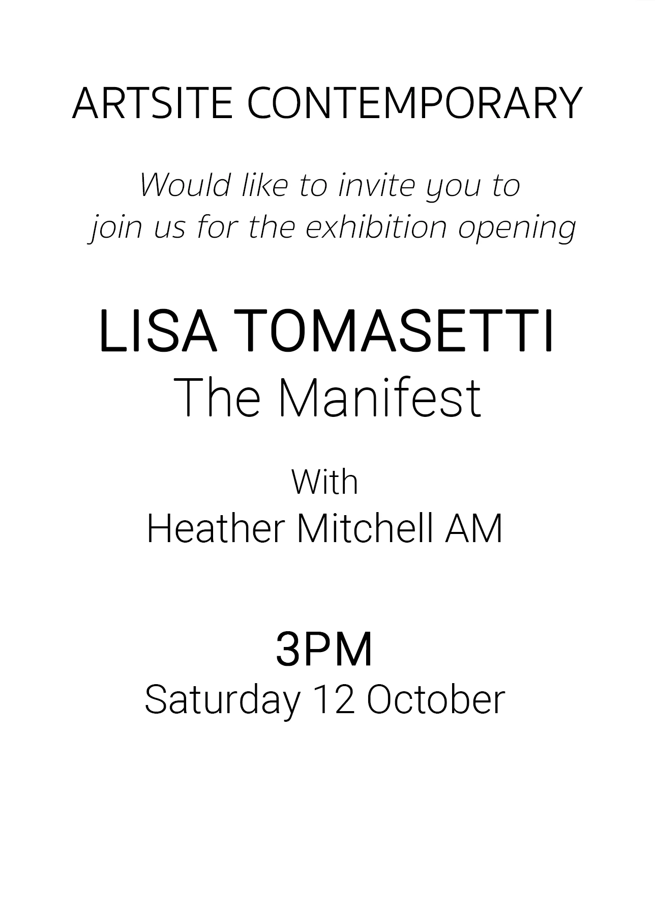 Lisa Tomasetti: The Manifest | Solo Exhibition 2024 | 12 October - 03 November 2024.