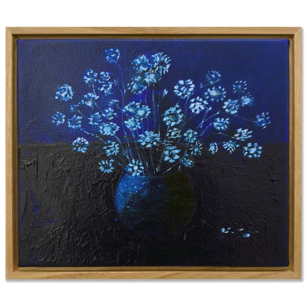 Madeleine Tuckfield-Carrano: Gifted Memories - Paper Daisies, 2024. Acrylic on canvas. 25x30cm. Framed: 28x38cm