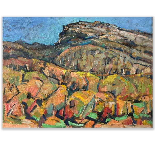 Daniel Pata: Ridges above Ngarigo, Alpine way II, 2024 Oil on panel. Image: 30x40cm. Framed 43x62cm The ridges are magnificent, running along the snowy river.