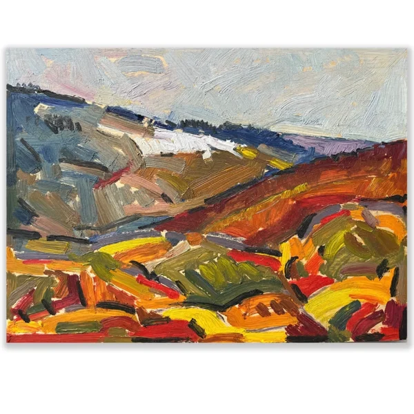 Daniel Pata: Last of the snow, Thredbo II, 2023 Oil on panel. Image: 20x30cm. Unframed.