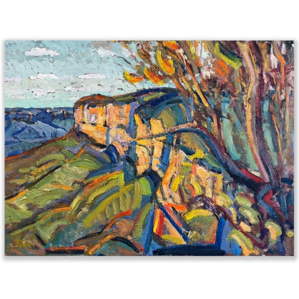Daniel Pata: Atop escarpment Mt Solitary, Jamison Valley, 2025 Oil on Linen. 46x62cm. Unframed
