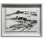 Daniel Pata: Granite outcrops, near the Eagles nest, Crackenback, 2024 Ink on paper. Image: 30x40cm. Framed: 42x52cm