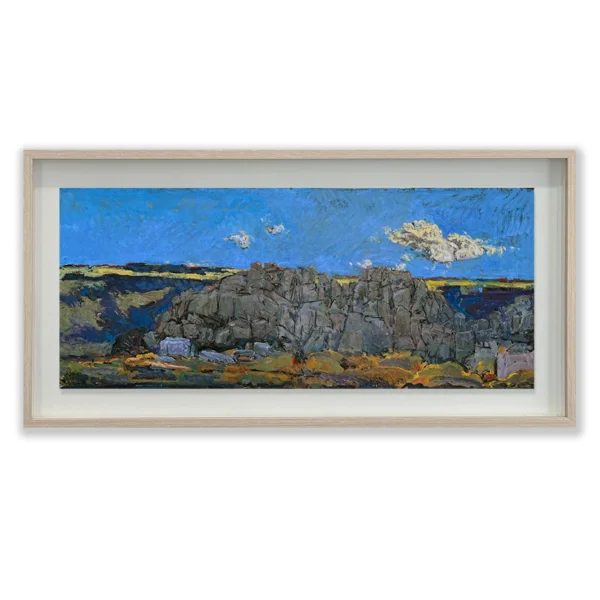 Daniel Pata: Granite formations Mt. Crackenback, 2025 Oil on Panel (marine grade). Image: 43x110cm. Framed: 56.5x136cm