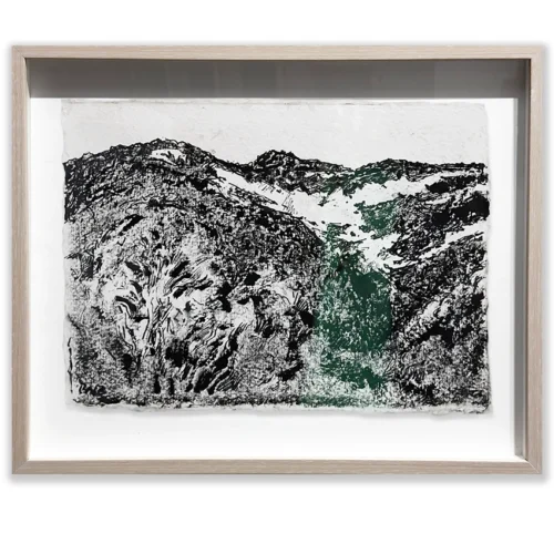 Daniel Pata: The Last of the Snow, 2024 Ink on paper. Image: 15x21cm. Framed: 28x33cm.
