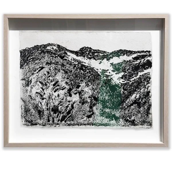 Daniel Pata: The Last of the Snow, 2024 Ink on paper. Image: 15x21cm. Framed: 28x33cm.
