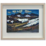 Daniel Pata: The dance of snow and clouds, 2024 Oil on board. Image: 21x29.5cm. Framed: 33.5x32cm