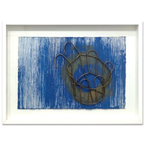 Madeleine Tuckfield-Carrano Rain Catcher. Mixed Media assemblage on rag paper/found object. Framed approx: 38x56cm