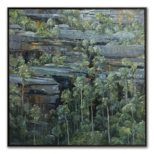 David Manks: Wombara Escarpment, 2024. Available Artsite Contemporary Galleries Sydney Australia. Immerse yourself in David Manks' awe-inspiring landscapes of the Illawarra region, NSW. Experience the physicality & sense of place, seen through his eyes.