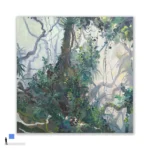 David Manks: Forest Mist, 2024. Oil on canvas. Framed. 76x76cm. David Manks: Divergence, Solo Exhibition 2025. Artsite Contemporary Gallery sSydney Australia. 10 May – 01 June 2025. Forest Mist' is intended to evoke the feelings of the physical aspects of the Dorrigo National Park's rain forest as you walk through it. It was my intention to portray the landscape in its entirety encompassing the ground up with the effect of subdued lighting and mist to convey the feeling of being immersed in the forest.