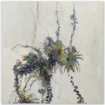 David Manks: Sky Garden, 2025. Oil on canvas. Framed. 76x76cm. Sky Garden' is literally just that. A painting exploring how plants and other organic life forms support themselves by clinging on to suspended vines and debris within the rainforest; a sort of rainforest' still life'. David Manks: Divergence, Solo Exhibition 2025. Artsite Contemporary Gallery Sydney Australia. 10 May – 01 June 2025.