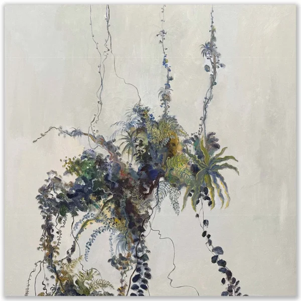 Sold ~ David Manks: Sky Garden, 2025. Oil on canvas. Framed. 76x76cm. Sky Garden' is literally just that. A painting exploring how plants and other organic life forms support themselves by clinging on to suspended vines and debris within the rainforest; a sort of rainforest' still life'. David Manks: Divergence, Solo Exhibition 2025. Artsite Contemporary Gallery Sydney Australia. 10 May – 01 June 2025.